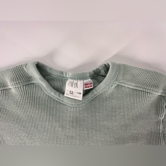 Zara Kids Mint Green Basic Waffle Knit Ribbed Short Sleeve T-Shirt | 3-4 Years - Picture 3 of 8